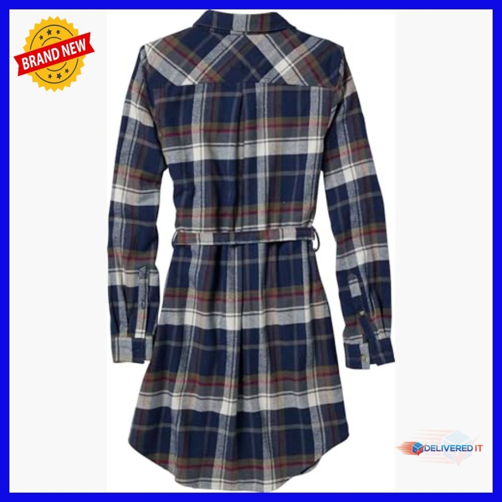 Long Sleeve Plaid Flannel Button Up Tunic Dress with Belt - Picture 5 of 6